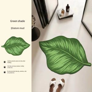 VIKAMA Irregular Banana Leaf Shaped Bath Mat Tropical Plant Print Non Slip Water Absorbent Indoor Entry Floor Rug