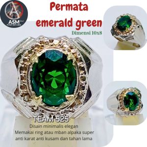 Cincin Permata Emerald green dim 10x8 elegan murah