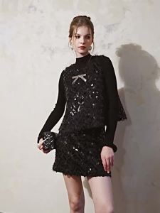 AIVEI | Shining Sequin Underneath Tank Knitted Top Two-piece
