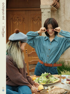 Original Design Long Sleeve Childrens Denim Shirt Cotton Fabric Printed Pattern Collar Sharp for Boys And Girls Kids Outerwear