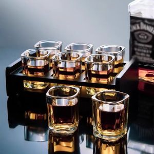 Elegant Lead-Free Crystal Clear Square Beer Glasses Set with Acrylic Holder