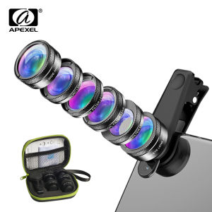 apexel | APEXEL Universal 6 in 1 Phone Camera Lens Kit Fish Eye Lens Wide Angle Macro Lens CPL/StarND32 Filter for Almost All Smartphones
