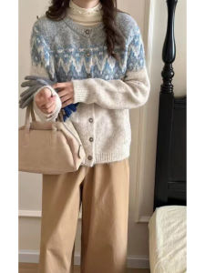 YUEZHONGWEI | Vintage Nordic Style Fair Isle Knit Sweater Cardigan Thickened