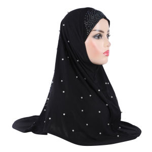H016 Beautiful adults medium size muslim hijab with handmade beads islamic scarf shawl headscarf hat armia pull on wrap