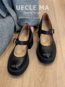 MASHUJIA | Genuine Cowhide Thick-soled Chunky Heel Mary Jane Pumps