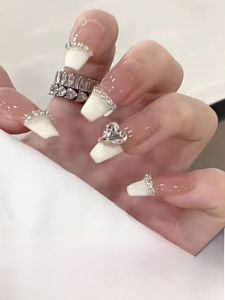 MONLEYTA | Handmade Nail Art Stickers Autumn Winter New Style Long Diamond Heart Design Manicure False Nails Extensions Finished Products