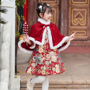 Pink Childrens Short Fleece Lined Coat Hanfu New Years Outfit Cape Girls Winter Outerwear No Brand Chinese Style Polyester Fiber