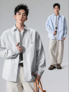 Wood soon | Leisure Stripe Embroidery Long Sleeve Shirt