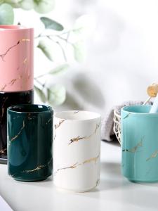Elegant Simple Home Use Ceramic Toothbrush Cup for Kids and Couples Pair