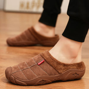 Anti-Slip Cotton Slippers Mens Winter Home Wear Waterproof Outdoor Half Slippers with Heel for Elderly Women Casual Style Sandals