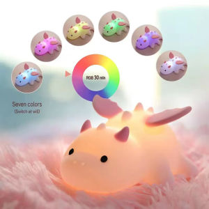 NEW Cute Dragon Night Light Rechargeable 8 Colors Dimmable Silicone Night Lamp Magnetic Base & Timer for Home Decor Gift