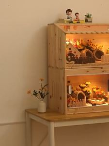 Hamster Cage Large Luxury Villa Wooden Hamster Cage Golden Bear Full Set Of Solid Wood Landscaping Breeding Box