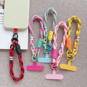 Colorful Cute Twisted Color Block Double Ring Lanyard Phone Chain Wrist Strap Dual Buckle Spring Ring Compatible with All Models Full Cover Phone Case Clip Chain Double Strand Woven Durable