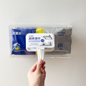 กล่องเก็บผ้าเช็ดมือชั้นวางผ้าเช็ดมือแบบแขวนได้ ไม่ต้องเจาะรู กล่องเก็บผ้าเช็ดมือแบบตั้งได้ กล่องเก็บของสำหรับจัดระเบียบในครัวแบบเรียบง่าย