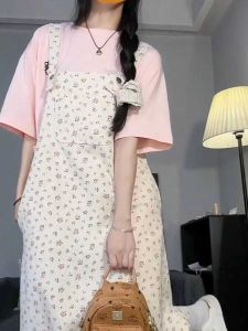 Preppy Style 2024 Summer New Arrival Floral Suspender Skirt Womens Loose Slimming Youthful-Looking Dress Small Long