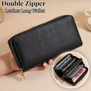 Double zipper Compartment Large Capacity Leather Long Wallet For Women On Sale #H9114