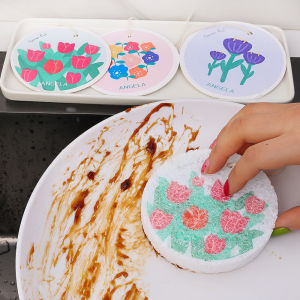 1/3pcs Wood Pulp Sponge Cartoon Compressed Dishwashing Sponge Kitchen Household Cleaning Tools