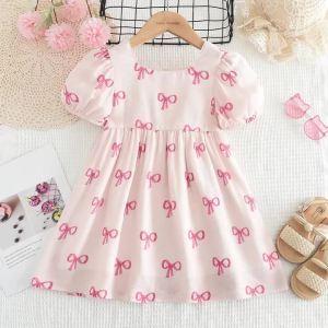 Melario | Flower Girl Dresses Summer Casual Childrens Clothing for 3-7 Years Old Wearing Short Sleeved Square Neck Cute Kids Clothes