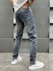 Retro Washed American Thoải Mái Nam Cao Cấp Rộng Rãi Fit Chân Thẳng Co Giãn Thời Trang Dài Quần Jean Cotton Vải Bông Polyester Spandex