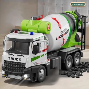 1/24 Electric Mixer Truck Toys Model Car Alloy Diecast Engineering Vehicles Doors Opened Sound Light Pull Back Toy Gift for Kids