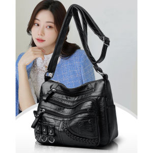 New Retro Women Crossbody Bag Fashion PU Leather Sling Shoulder Bag Solid Color Mommy Bag