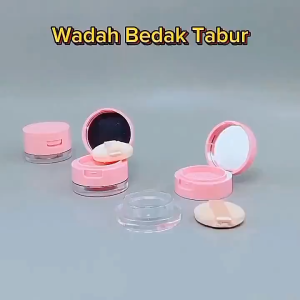 OFM-K195 Tempat Bedak Tabur Puff dengan Cermin Loose Powder Case Free Sponge Mini Wadah Bedak Tabur