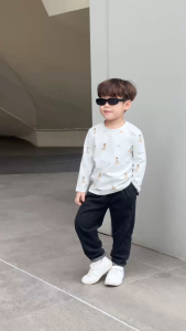 Set bộ thun bé trai tay dài áo thun họa tiết in cún hoạt hình và quần dài 9 tới 28kg BERNIE H0725B66