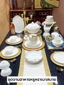 [พร้อมส่ง] ชุดจานสุดหรู ชาม จาน ถ้วย เซรามิค สีขาว เขียว สามารถเข้าไมโครเวฟได้