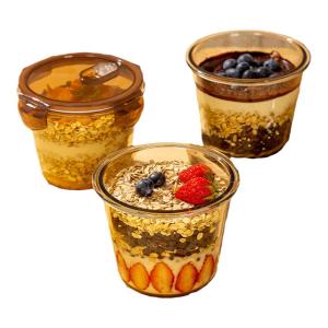 Overnight Oatmeal Microwave Safe Borosilicate Glass Milk Cup with Lid Portable Sealed Breakfast Cup Nordic Style Food Grade