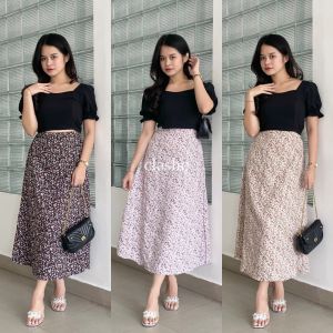 Felia Skirt Rok Motif Bunga Wanita Crinkle Airflow Anti Lecek Korean Style Terbaru Kekinian Viral by Clashe