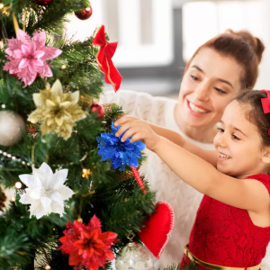 Glitter Artificial Poinsettia Flowers Christmas Tree Ornament Home Decor Sparkling New Years Xmas Festive Flower Heads