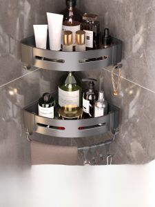 Space Aluminum Bathroom Corner Shelf Triangle Wall Mounted No Drilling Required Toilet Storage Rack Bathroom Organizer