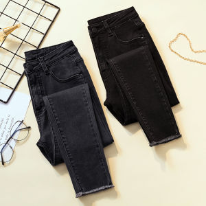 High Waist Fleece Lined Slim Fit Womens Jeans Elastic Stretchy Bootcut Pencil Pants Autumn Winter Black Slimming Trousers