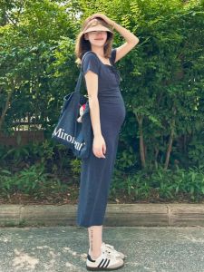 Fashionable Maternity Dress Slim Fit Short Sleeve Thin Summer Dress Stylish Maternity Clothes for Pregnant Women Commute Wear