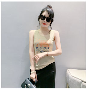 REHIN  เสื้อแฟชั่นฤดูร้อนใหม่พิมพ์ลายเสื้อแขนกุดผ้าถักเสื้อยืดแขนกุดเสื้อยืดคอกลม S-3XL ที่สง่างามของผู้หญิง บอดี้สูทหญิง