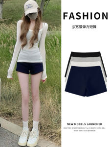 Quần Short Thể Thao Màu Xanh Lam Ôm Vừa Vặn Cho Nữ Mùa Xuân Hè Quần Bó Sát Cạp Cao Quần Short Chữ a Gợi Cảm