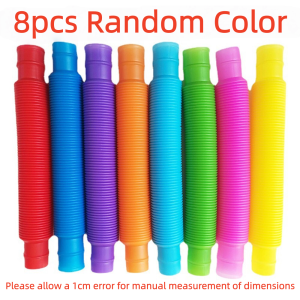 4/8 Colorful Stretchable Corrugated Plastic Tube Sensory Fidget Stress Relief Toy Expandable Squeeze Popper For Adults Kids Anti
