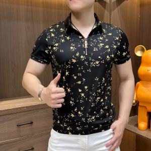 Áo Thun Nam Tay Ngắn Thời Trang Mùa Hè in Hoa Cổ Polo Nửa Khóa Áo Thun Nam Thời Trang Mát Mẻ