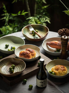 Sesame Dot Japanese Retro Dish For Home Jingdezhen Ceramic Deep Plates Stoneware Salad Dish Soup Plate Lace Threaded Plate