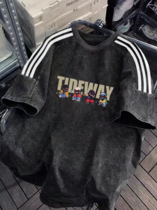 American Retro Short Sleeve Mens T-shirt Summer Trendy Loose High-End Feeling Three Bars Half Sleeve Body Shirt Casual Style Cotton Breathable