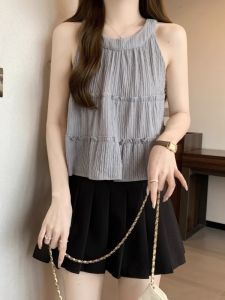 Áo Vest Không Tay Cổ Treo Màu Trơn Thời Trang Mùa Hè Cho Nữ Áo Vest Ôm Vừa Vặn Kiểu Pháp Áo Vest Cổ Tròn Áo Vest Thường
