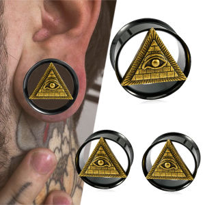 1PC Copper Triangle Evil Eye Ear Tunnel Black Surgical Steel Ear Gauge Piercing Expansion Strenther Earring Saddle Plug Jewelry