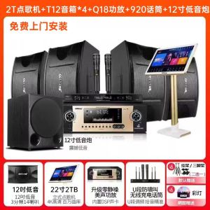 Qisheng T10 Complete Home KTV Sound System Karaoke Machine Integrated Speaker Set Wood Material for Family Singing Combination