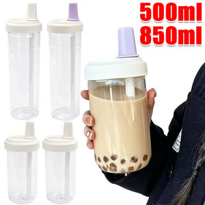 500/850ml Large Capacity Water Bottle with Straw / Straigh Drinking Straw Cup / Anti-fall Plastic Water Cup / for Juice Milk Tea Coffee