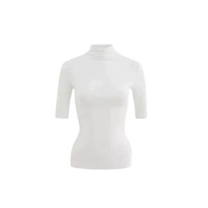 YUEZHONGWEI | Slim Fit White Half-High Neck Short Sleeve T-Shirt