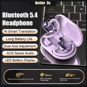 Dual Axis Adjustable Hanging Ear Bluetooth Earphone Long Battery Life Sport Waterproof Headset Real-time AI Smart Translation Wireless Headphone With LED Display
