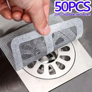 50pcs Disposable Shower Drain Hair Catcher Mesh Shower Drain Covers Floor Sink Strainer Filter Hair Stopper For Bathroom Kitchen