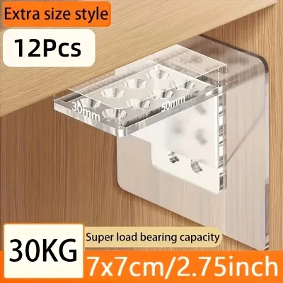12Pcs No-Drill Adhesive Shelf Brackets Heavy Duty Strong Hold Plastic Wall-Mounted Brackets for Kitchen Bathroom Utility Hooks