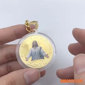 Móc Treo Chìa Khóa xe máy ô tô xe hơi đồng xu hình Chúa Jesus cầu bình an quà tặng