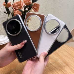 Luxurious Frosted Silver Plated Leather Pattern Mobile Phone Case for Xiaomi 14 Ultra Business Style Protective Couple Shell